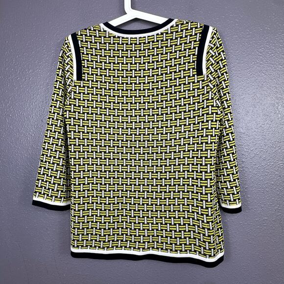 Misook Size Small Knit Cardigan Abstract Print Yellow Black Single Clasp - Picture 2 of 5